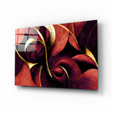 Crimson Petal Swirls Gold Ribbon Glass Wall Art - 72x46 cm