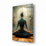 Lotus Pose With White Mandala Halo Glass Wall Art - 72x46 cm