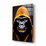 Glowing Amber Hood Gorilla Portrait Glass Wall Art - 72x46 cm