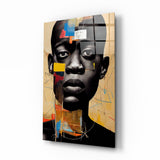 Golden Tan Sketch Collage Portrait Glass Wall Art - 72x46 cm