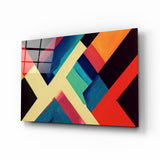 Elfenbein X-Balken Orange und Rote Blöcke Glasbild - 72x46 cm