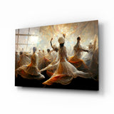 Whirling Dervishes Golden Light Glass Wall Art - 72x46 cm