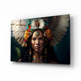 White Wings Daisy Crown Woman Glass Wall Art - 72x46 cm