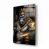 Jeweled Crown Gorilla In Gold Armor Glass Wall Art - 72x46 cm