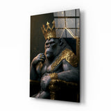 Gorilla Incoronato su Trono Dorato quadro in vetro - 72x46 cm
