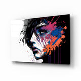 Perfil de Mujer con Salpicaduras sobre Fondo Blanco cuadro de cristal - 72x46 cm