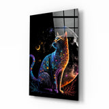Chat Bijou sous Croissant et Pleine Lune tableau en verre - 72x46 cm