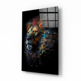 Jewel Tone Curly Mane Lion Portrait Glass Wall Art - 72x46 cm