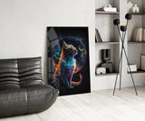 Moon Cat Glass Wall Art  || Designer Collection | Insigne Art Design.