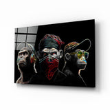 Les 3 singes de la sagesse – Lignes néon Tableau en verre || Collection Designer - 72x46 cm
