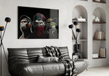3 Wise Monkeys - Neon Lines Glass Wall Art  || Designer Collection | Insigne Art Design.
