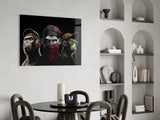 3 Wise Monkeys - Neon Lines Glass Wall Art  || Designer Collection | Insigne Art Design.