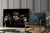 3 Wise Monkeys - Neon Lines Glass Wall Art  || Designer Collection | Insigne Art Design.