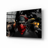 Les 3 singes de la sagesse Tableau en verre || Collection Designer - 72x46 cm