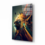Gold Proud Savanna Lion Glass Wall Art || Designer Collection - 72x46 cm