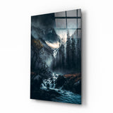 Dusk Gorge Misty Pines Rapids Glass Wall Art - 72x46 cm