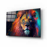 Leone Vigile con Criniera Rosa Corallo quadro in vetro - 72x46 cm