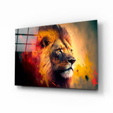 Profilo di Leone con Criniera Rosso Brace e Giallo quadro in vetro - 72x46 cm