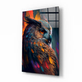 Profil de Hibou Turquoise et Orange tableau en verre - 72x46 cm