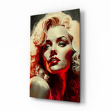 Red Glow Blonde Diva Glass Wall Art - 72x46 cm