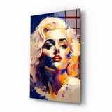 Icône blonde à la palette bleue tableau en verre - 72x46 cm