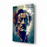 Uomo surreale dai capelli selvaggi con schizzi turchesi quadro in vetro - 72x46 cm