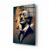 Portrait surréaliste sépia aux chauves-souris et nœud papillon tableau en verre - 72x46 cm