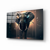 Front Facing Tusker Elephant In Mist Glass Wall Art - 72x46 cm