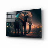 Elefante en la noche urbana de brasas encendidas cuadro de cristal - 72x46 cm