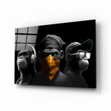 Drei weise Affen Chrome Edition Glasbild || Designer-Kollektion - 72x46 cm