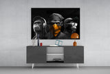3 Wise Monkeys Chrome Edition Glass Wall Art || Designer Collection.