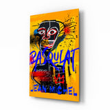 Gelbes Stammesmasken-Graffiti Glasbild - 72x46 cm