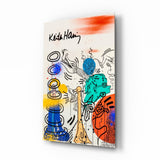 Stacked Rings Teal Figure Doodle Glass Wall Art - 72x46 cm