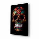 Flowery Skull Glass Wall Art || Designer Collection - 72x46 cm