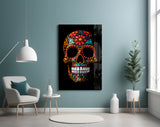 Flowery Skull Glass Wall Art || Designer Collection.