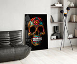 Flowery Skull Glass Wall Art || Designer Collection.