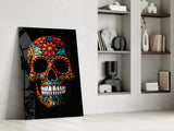 Flowery Skull Glass Wall Art || Designer Collection.