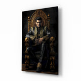 Black Gold Robe King on Throne Glass Wall Art - 72x46 cm