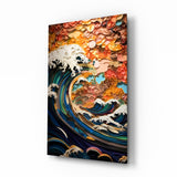 Onda oceanica in quilling al tramonto corallo quadro in vetro - 72x46 cm