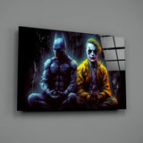 Batman and Joker Making Peace Glass Wall Art || Designer Collection.