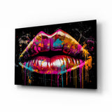 Labbra con colature di vernice magenta quadro in vetro - 72x46 cm