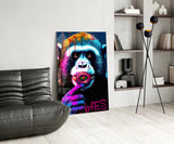 Monkey Kiss Glass Wall Art || Designer Collection.
