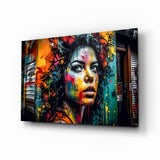 Shutter Wall Curly Hair Woman Glass Wall Art - 72x46 cm