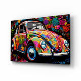 Van rétro fleuri tableau en verre || Collection Designer - 72x46 cm