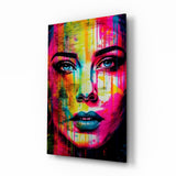 Mujer de cejas marcadas con franja rosa neón cuadro de cristal - 72x46 cm
