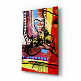 Campo rojo, espiral dorada y líneas abstractas cuadro de cristal - 72x46 cm
