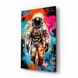 Astronauta con schizzi graffiti quadro in vetro - 72x46 cm