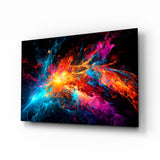 Blau-oranger Sternenausbruch Glasbild - 72x46 cm