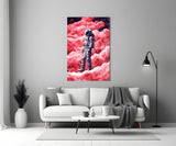 Astronaut on a Pinky Planet Glass Wall Art || Designer Collection.