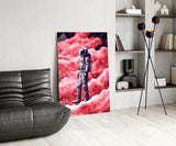 Astronaut on a Pinky Planet Glass Wall Art || Designer Collection.